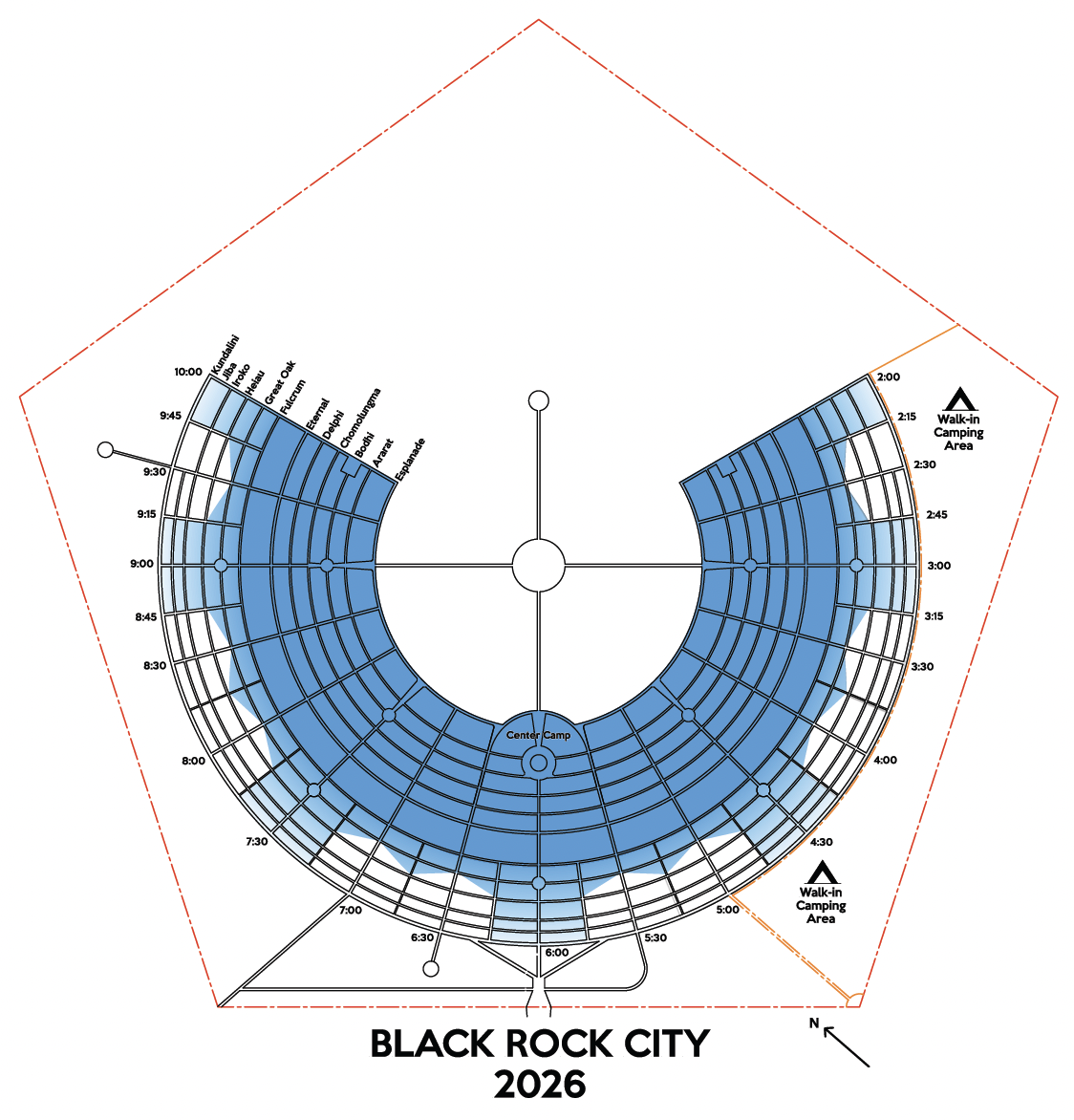 Burning Man 2026 Survival Guide 1 Official 2026 Black Rock City map showing the street grid and core city layout.
